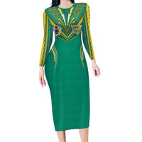 Custom Cook Islands Rugby Family Matching Long Sleeve Bodycon Dress and Hawaiian Shirt Tatau Art Sport Style Green Color
