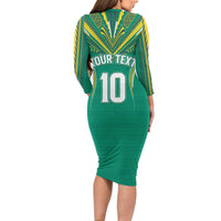 Custom Cook Islands Rugby Family Matching Long Sleeve Bodycon Dress and Hawaiian Shirt Tatau Art Sport Style Green Color