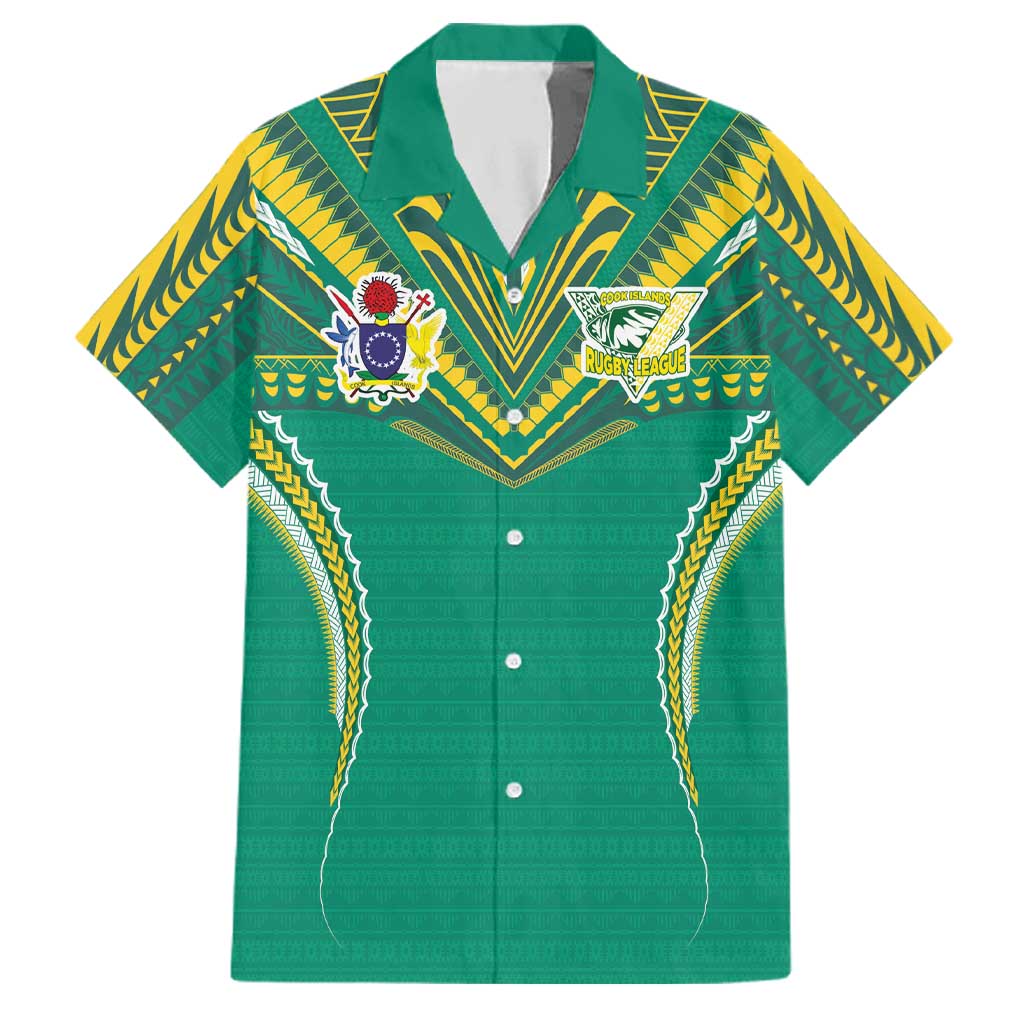 Custom Cook Islands Rugby Family Matching Off Shoulder Maxi Dress and Hawaiian Shirt Tatau Art Sport Style Green Color