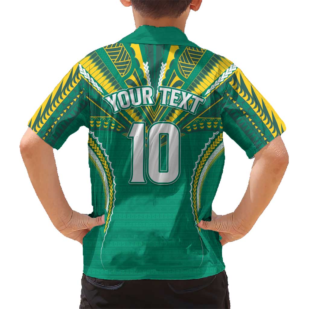 Custom Cook Islands Rugby Family Matching Off Shoulder Short Dress and Hawaiian Shirt Tatau Art Sport Style Green Color
