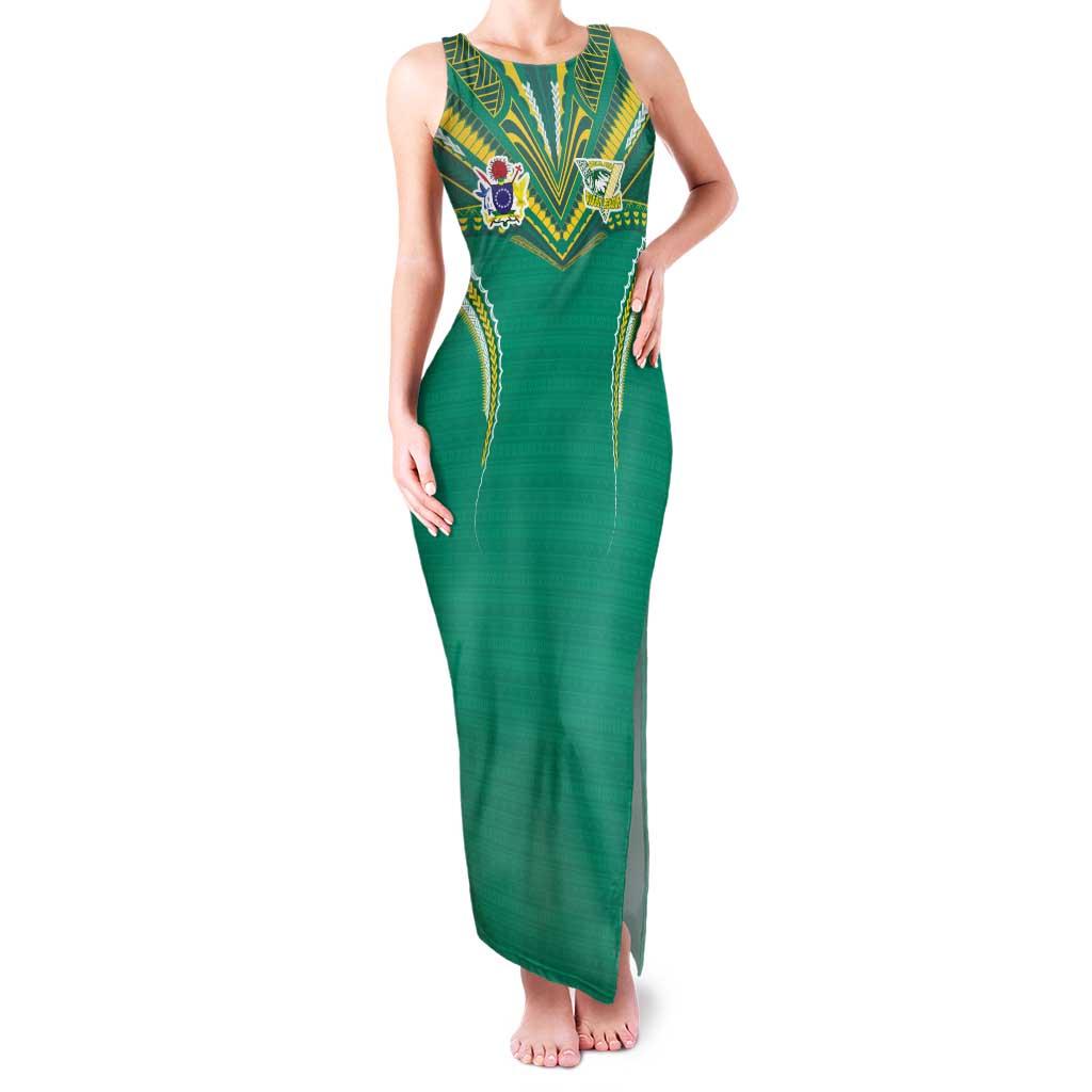 Custom Cook Islands Rugby Family Matching Tank Maxi Dress and Hawaiian Shirt Tatau Art Sport Style Green Color