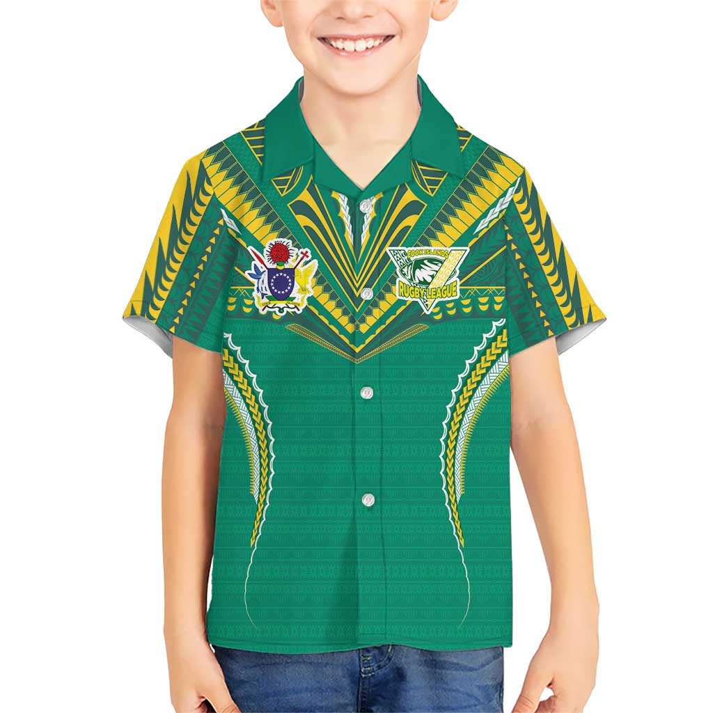 Custom Cook Islands Rugby Family Matching Tank Maxi Dress and Hawaiian Shirt Tatau Art Sport Style Green Color