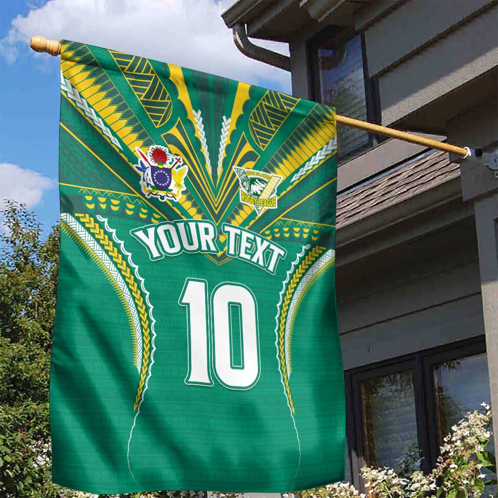 Custom Cook Islands Rugby Garden Flag Tatau Art Sport Style Green Color