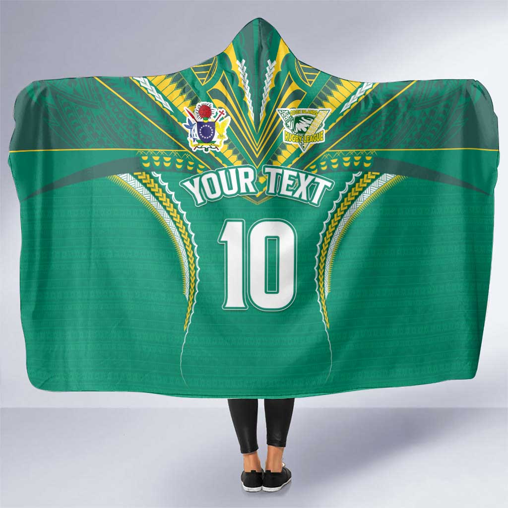 Custom Cook Islands Rugby Hooded Blanket Tatau Art Sport Style Green Color