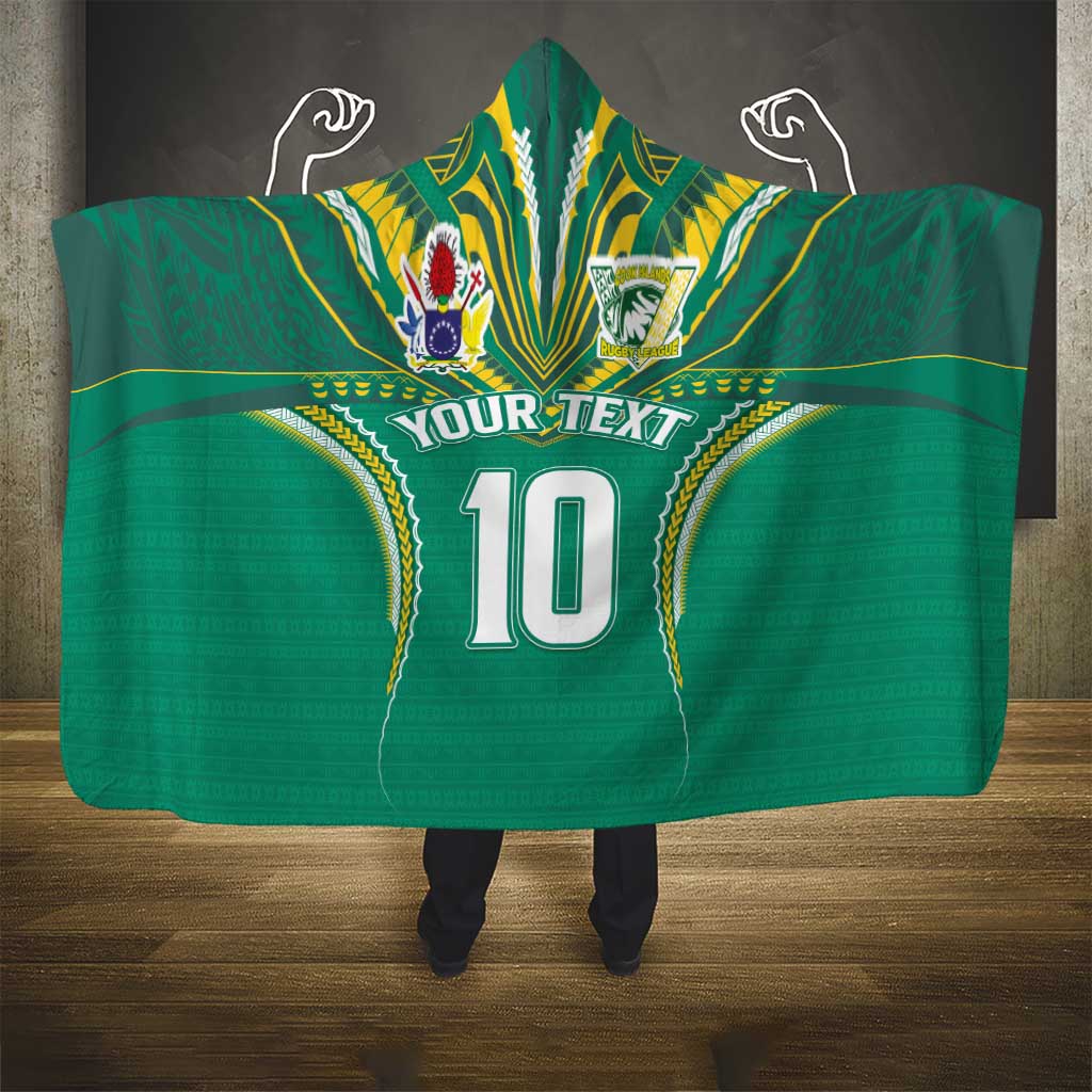 Custom Cook Islands Rugby Hooded Blanket Tatau Art Sport Style Green Color