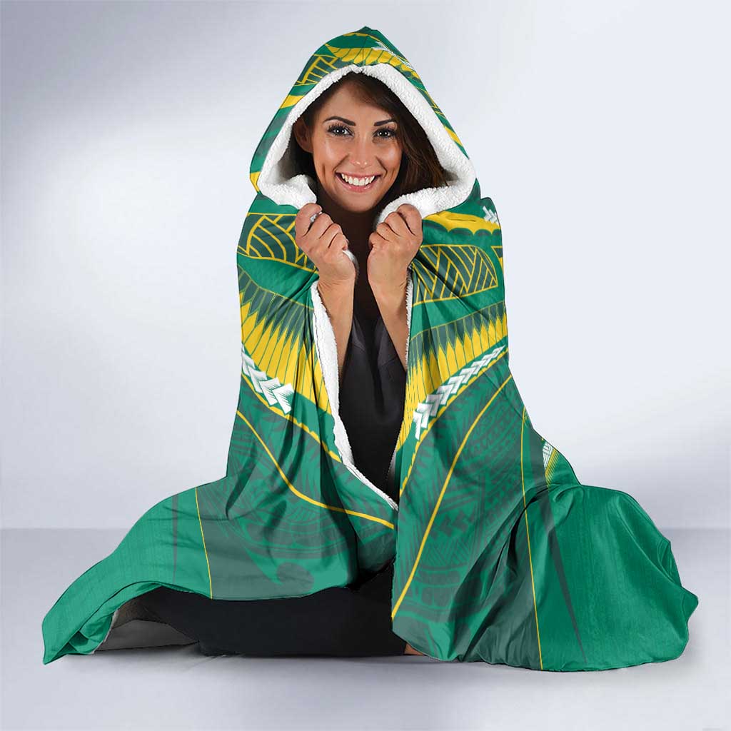 Custom Cook Islands Rugby Hooded Blanket Tatau Art Sport Style Green Color