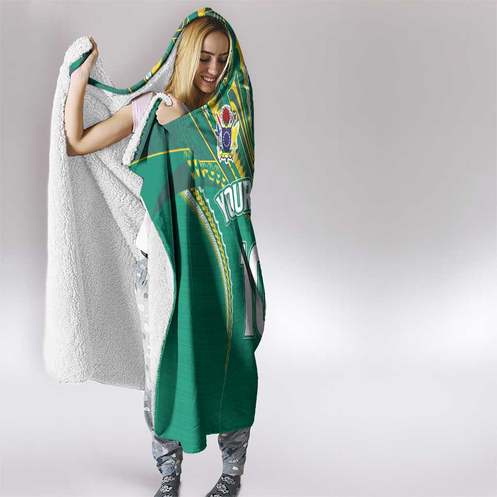 Custom Cook Islands Rugby Hooded Blanket Tatau Art Sport Style Green Color