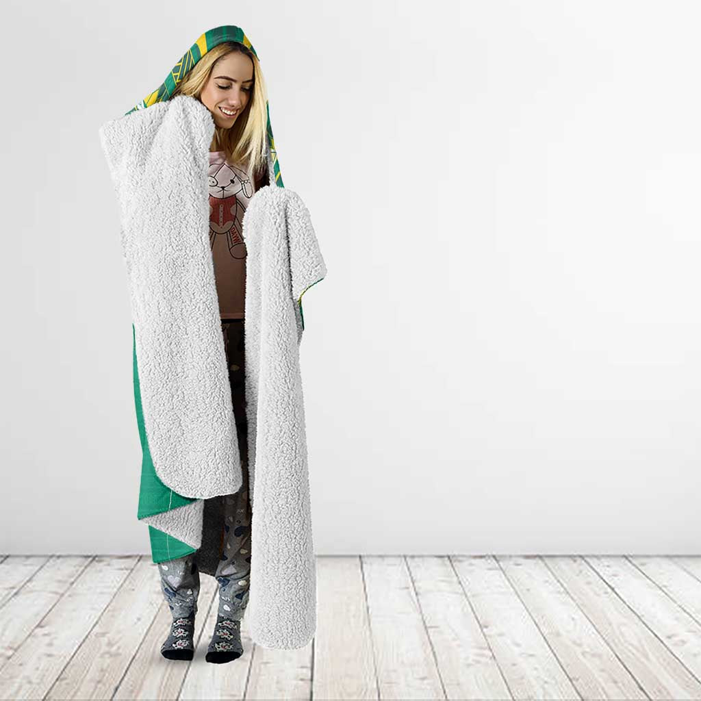 Custom Cook Islands Rugby Hooded Blanket Tatau Art Sport Style Green Color