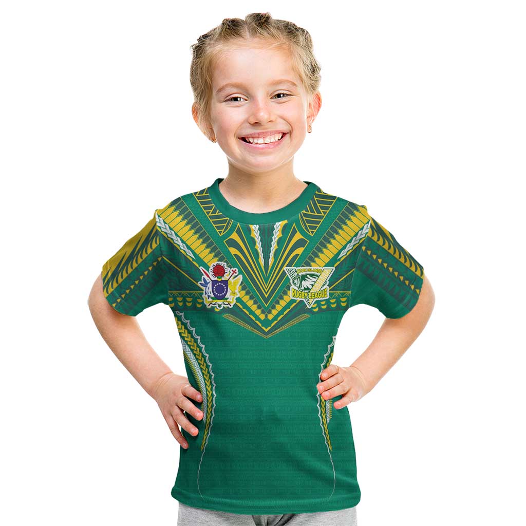 Custom Cook Islands Rugby Kid T Shirt Tatau Art Sport Style Green Color LT03 Green - Polynesian Pride
