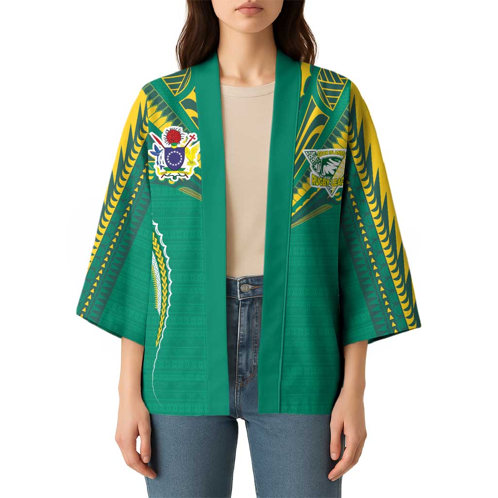 Custom Cook Islands Rugby Kimono Tatau Art Sport Style Green Color LT03 - Polynesian Pride