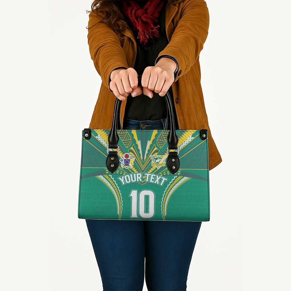 Custom Cook Islands Rugby Leather Bag Tatau Art Sport Style Green Color LT03 - Polynesian Pride