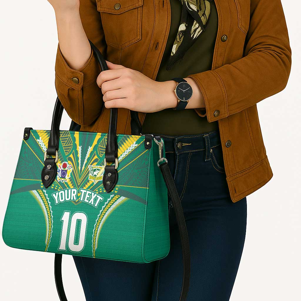Custom Cook Islands Rugby Leather Bag Tatau Art Sport Style Green Color LT03 - Polynesian Pride