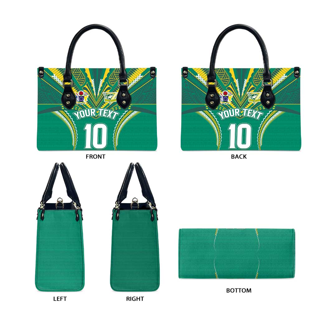 Custom Cook Islands Rugby Leather Bag Tatau Art Sport Style Green Color LT03 - Polynesian Pride