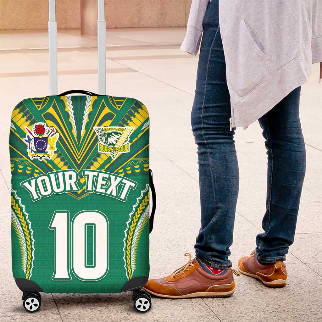 Custom Cook Islands Rugby Luggage Cover Tatau Art Sport Style Green Color LT03 Green - Polynesian Pride