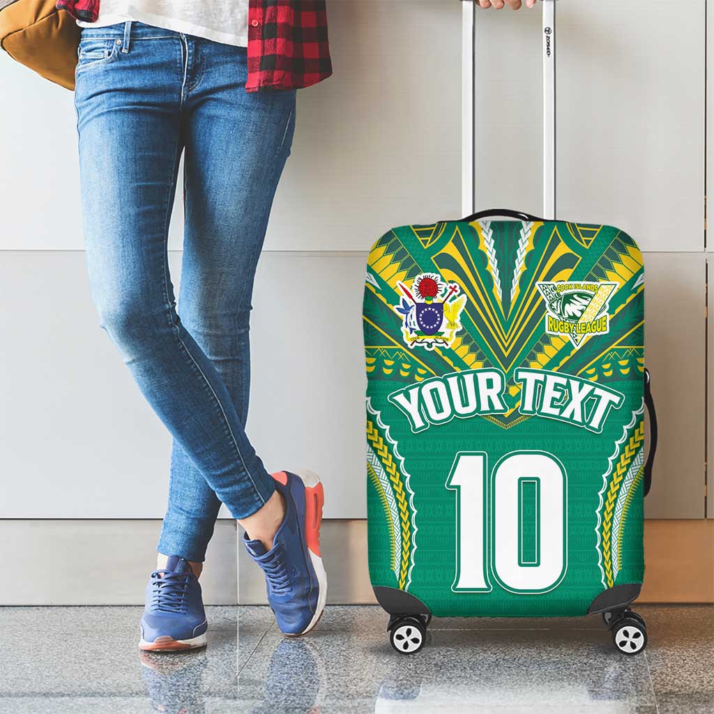 Custom Cook Islands Rugby Luggage Cover Tatau Art Sport Style Green Color LT03 - Polynesian Pride