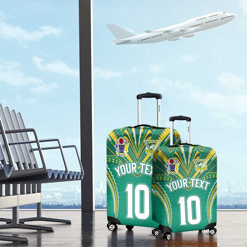 Custom Cook Islands Rugby Luggage Cover Tatau Art Sport Style Green Color LT03 - Polynesian Pride