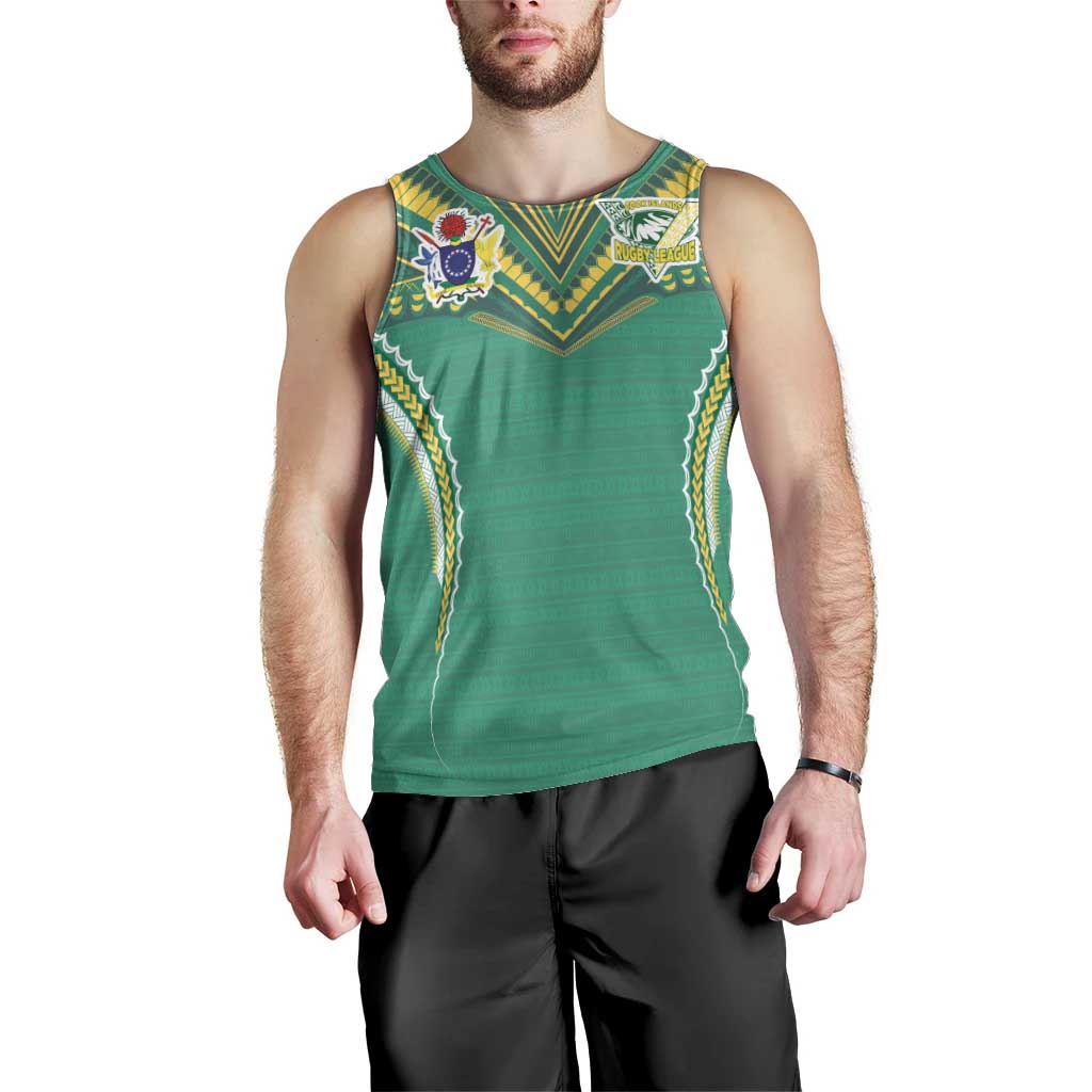 Custom Cook Islands Rugby Men Tank Top Tatau Art Sport Style Green Color LT03 - Polynesian Pride