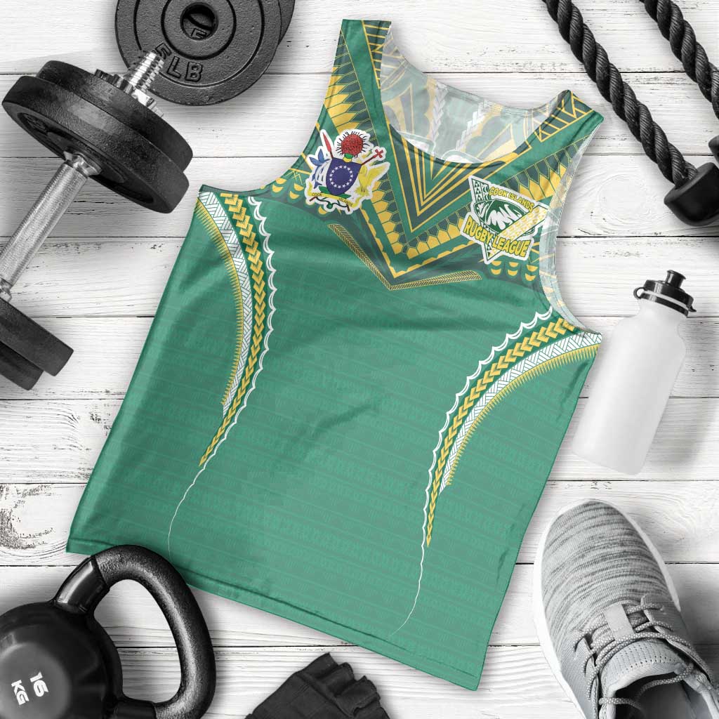 Custom Cook Islands Rugby Men Tank Top Tatau Art Sport Style Green Color LT03 - Polynesian Pride