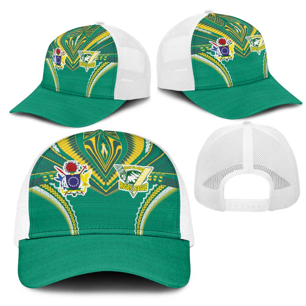 Cook Islands Rugby Mesh Trucker Cap Tatau Art Sport Style Green Color LT03 - Polynesian Pride