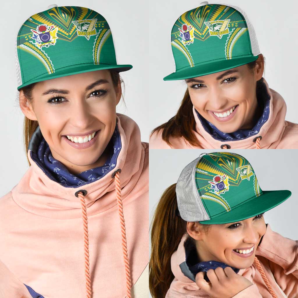 Cook Islands Rugby Mesh Trucker Cap Tatau Art Sport Style Green Color LT03 - Polynesian Pride