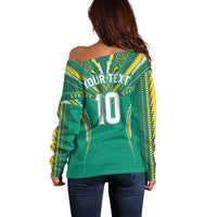 Custom Cook Islands Rugby Off Shoulder Sweater Tatau Art Sport Style Green Color LT03 - Polynesian Pride