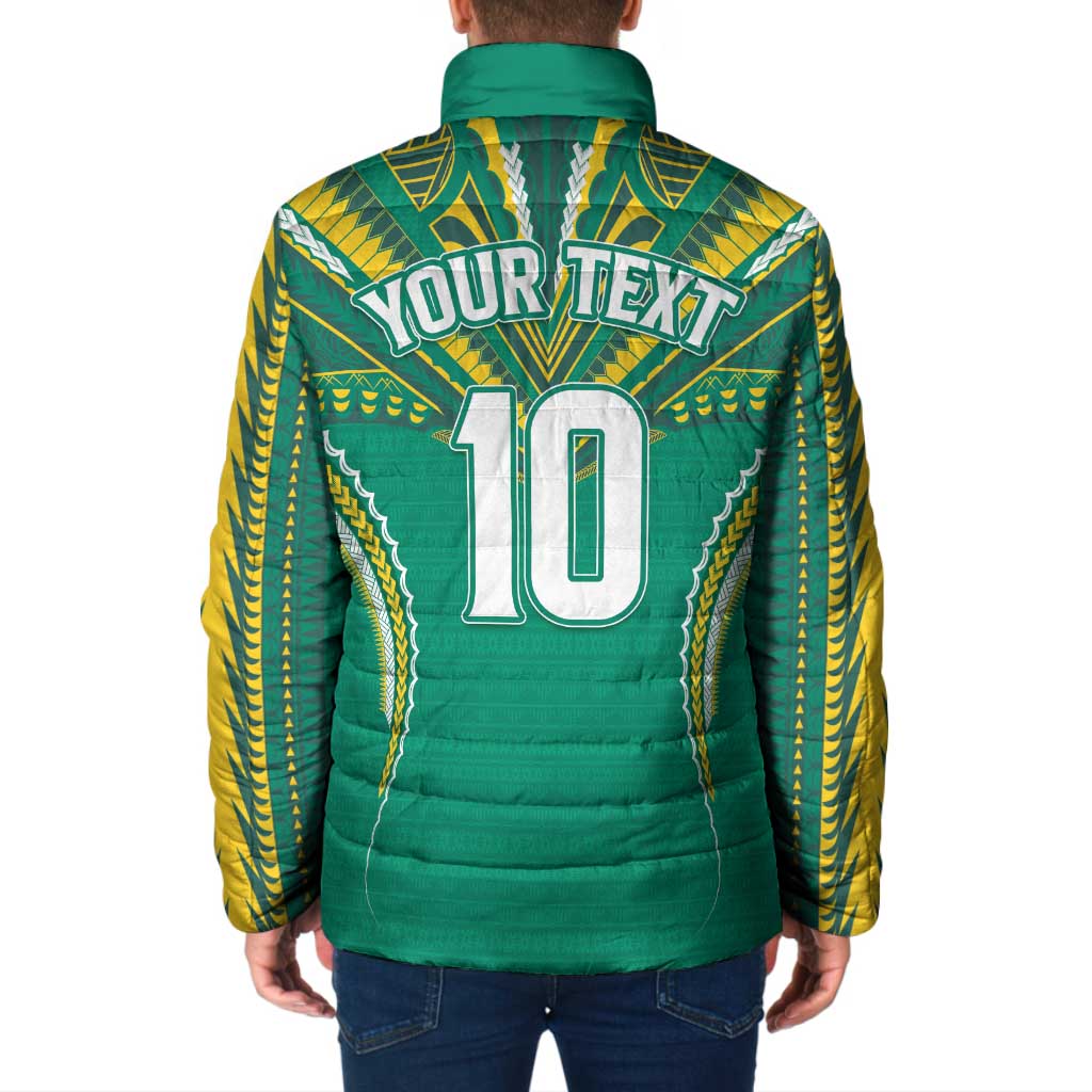 Custom Cook Islands Rugby Padded Jacket Tatau Art Sport Style Green Color LT03 - Polynesian Pride