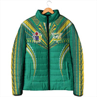 Custom Cook Islands Rugby Padded Jacket Tatau Art Sport Style Green Color LT03 - Polynesian Pride