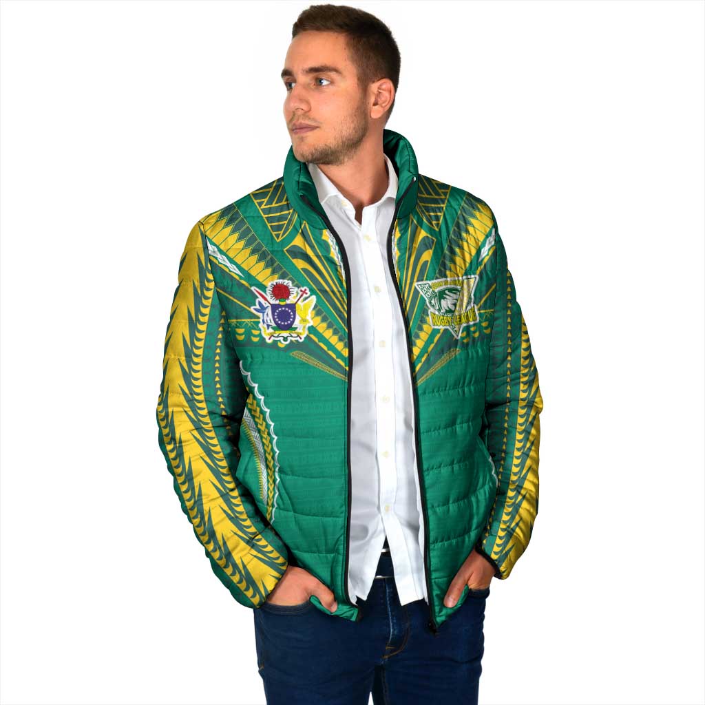 Custom Cook Islands Rugby Padded Jacket Tatau Art Sport Style Green Color LT03 - Polynesian Pride