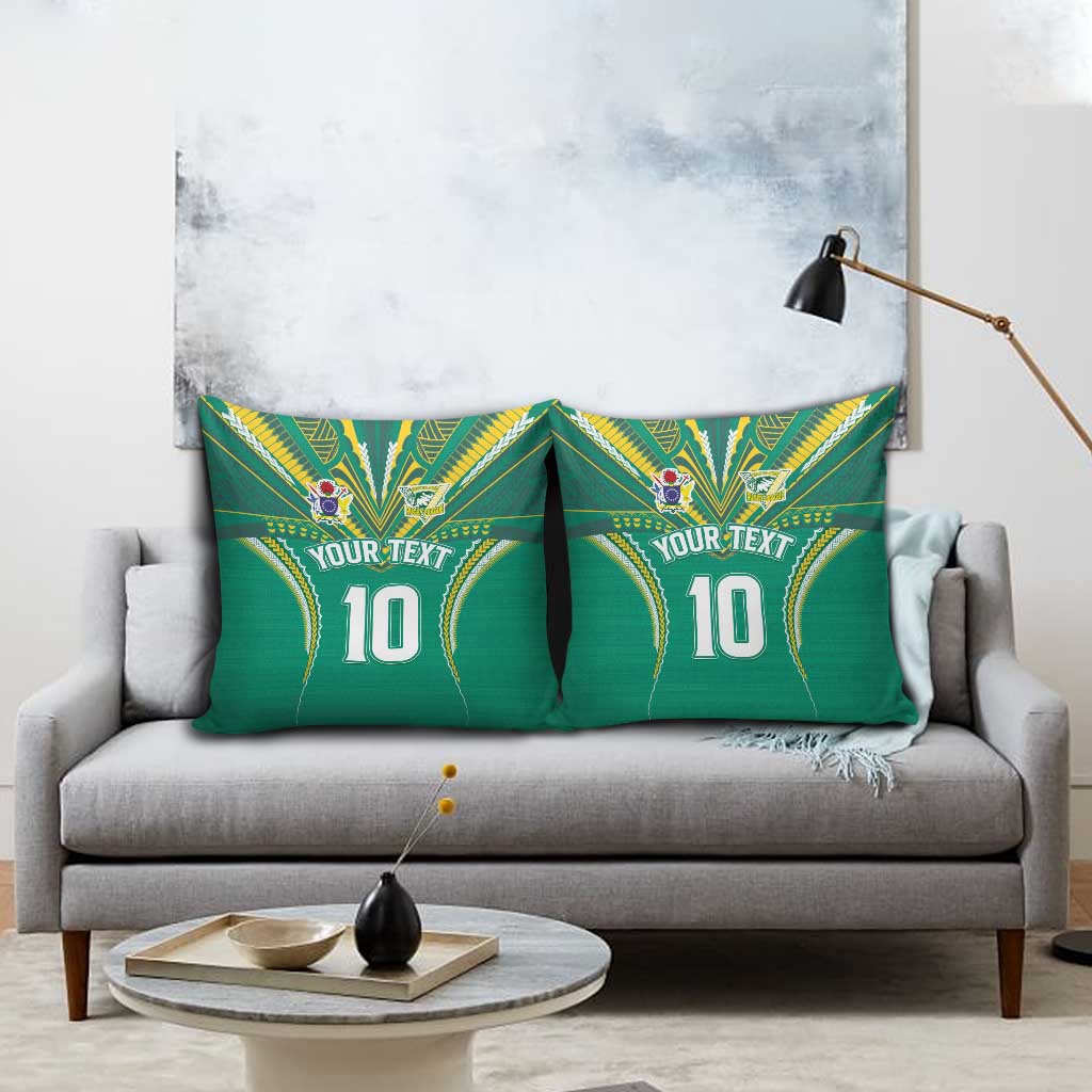 Custom Cook Islands Rugby Pillow Cover Tatau Art Sport Style Green Color LT03 - Polynesian Pride