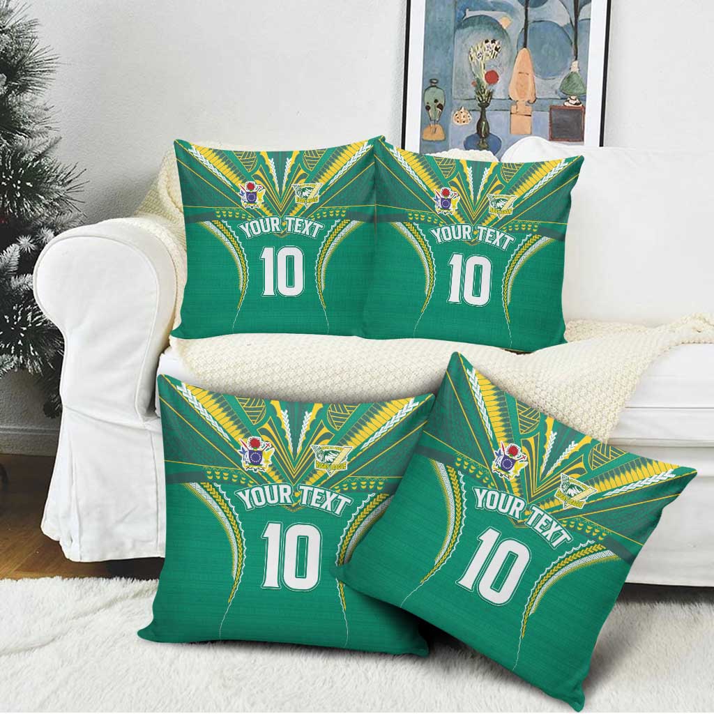 Custom Cook Islands Rugby Pillow Cover Tatau Art Sport Style Green Color LT03 - Polynesian Pride