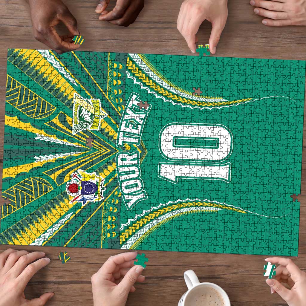 Custom Cook Islands Rugby Puzzle Tatau Art Sport Style Green Color LT03 - Polynesian Pride
