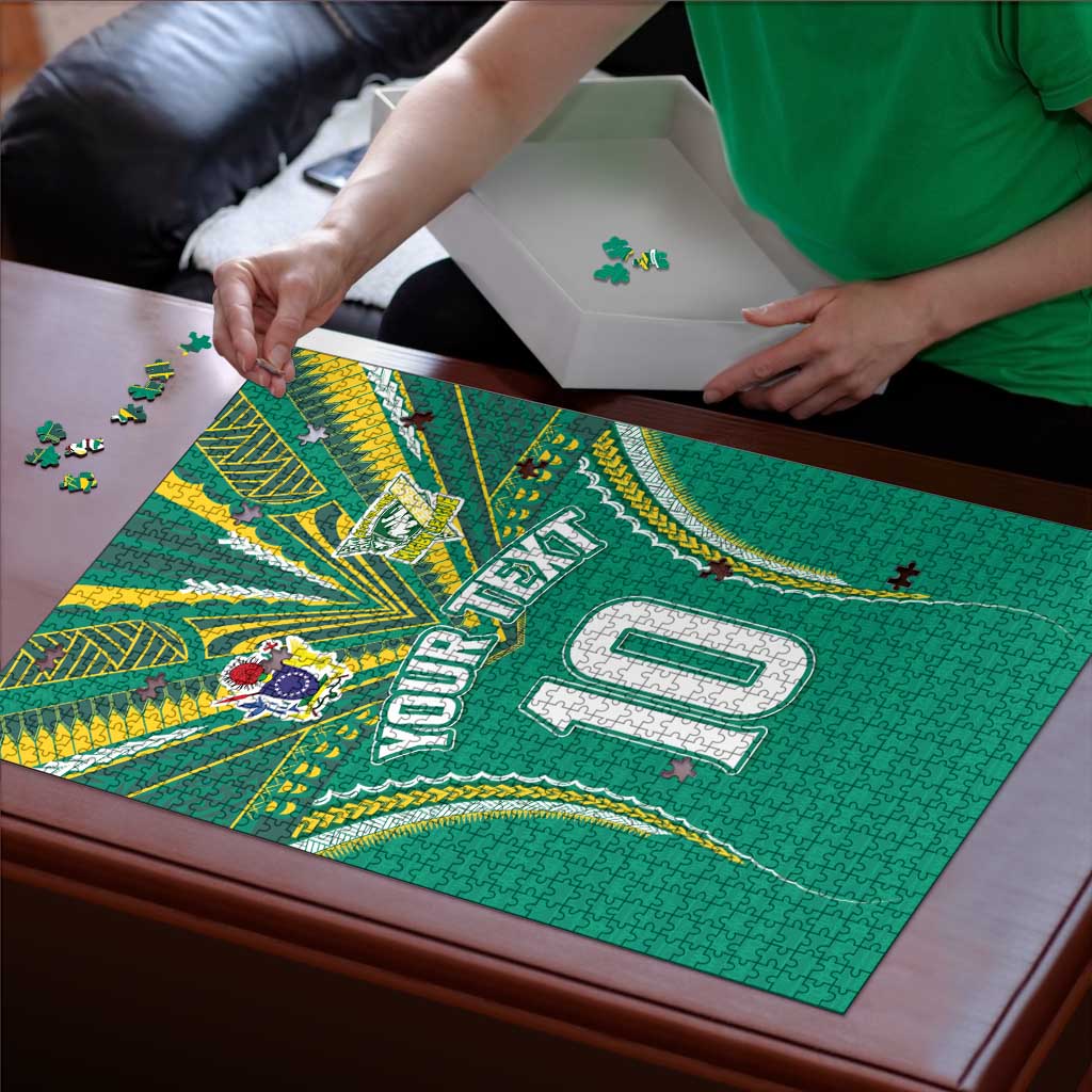 Custom Cook Islands Rugby Puzzle Tatau Art Sport Style Green Color LT03 - Polynesian Pride
