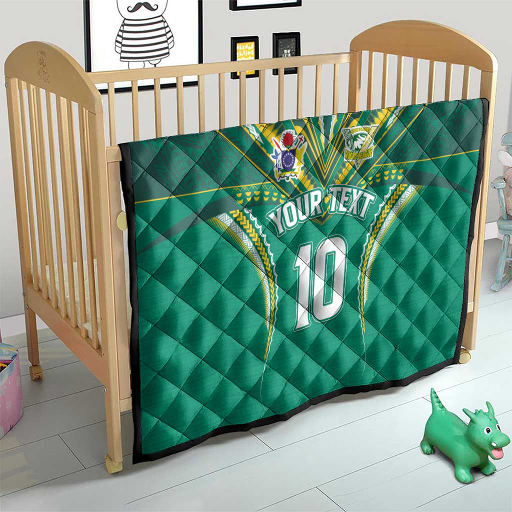Custom Cook Islands Rugby Quilt Tatau Art Sport Style Green Color