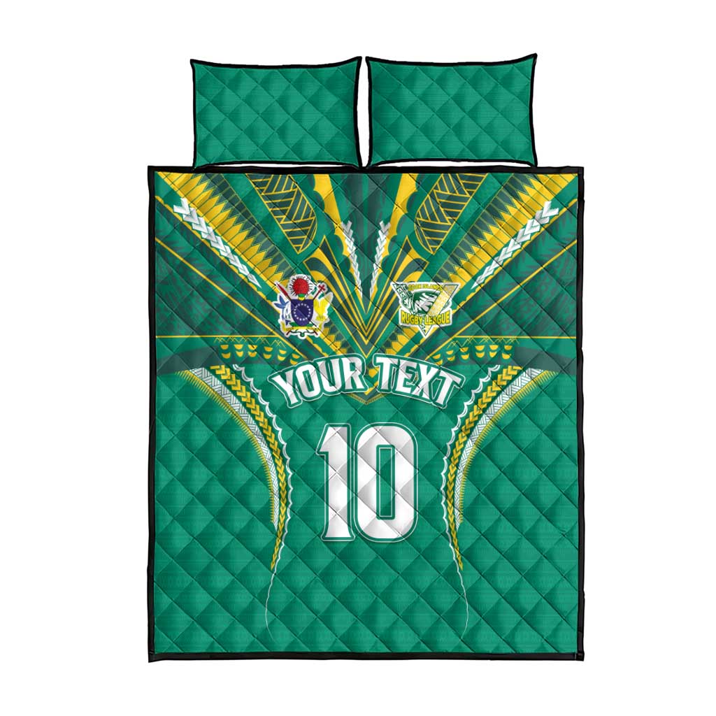 Custom Cook Islands Rugby Quilt Bed Set Tatau Art Sport Style Green Color LT03 - Polynesian Pride