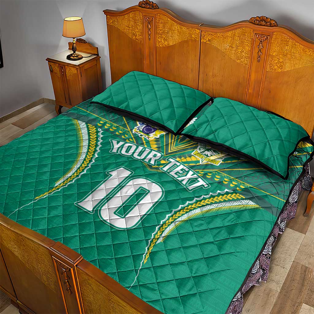 Custom Cook Islands Rugby Quilt Bed Set Tatau Art Sport Style Green Color LT03 - Polynesian Pride