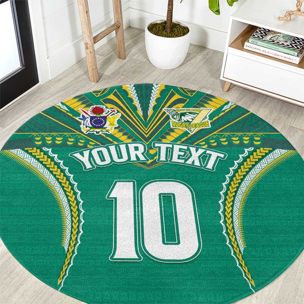 Custom Cook Islands Rugby Round Carpet Tatau Art Sport Style Green Color LT03 Green - Polynesian Pride