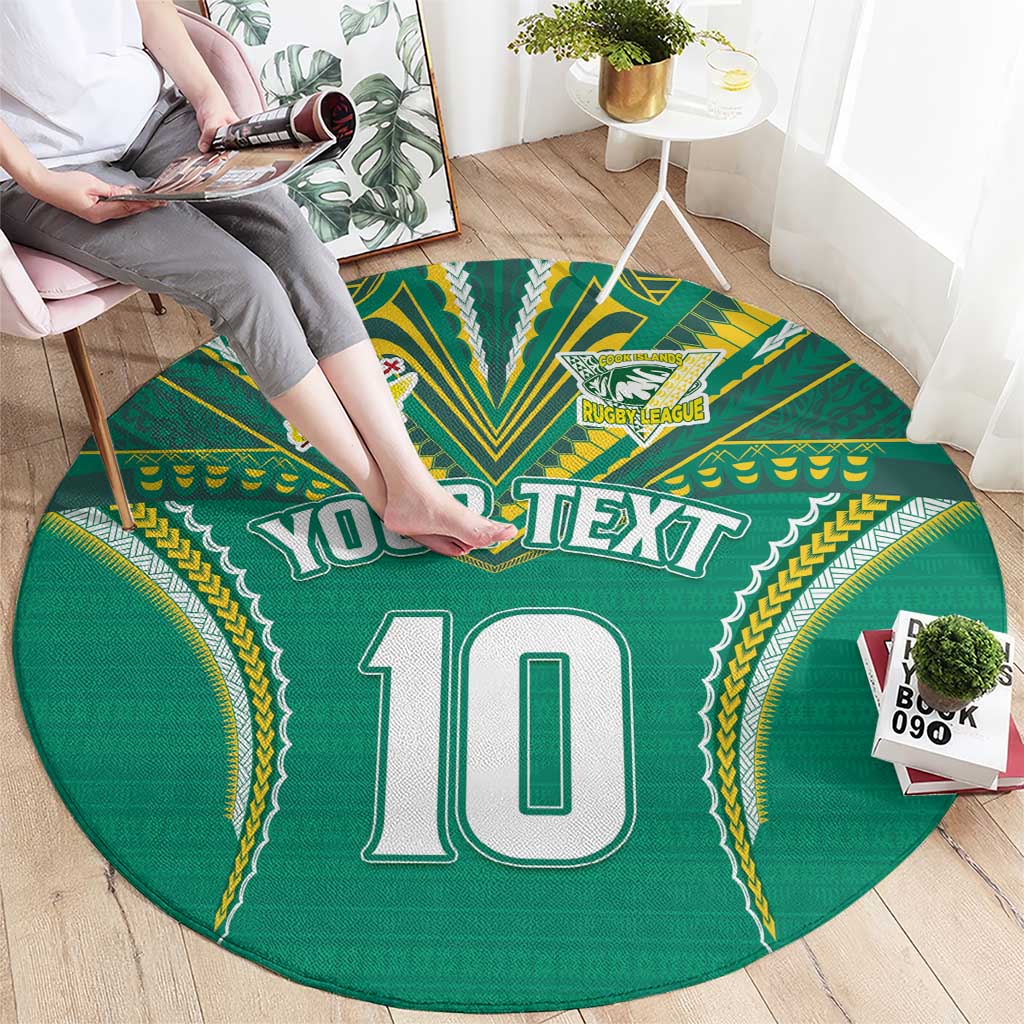 Custom Cook Islands Rugby Round Carpet Tatau Art Sport Style Green Color LT03 - Polynesian Pride