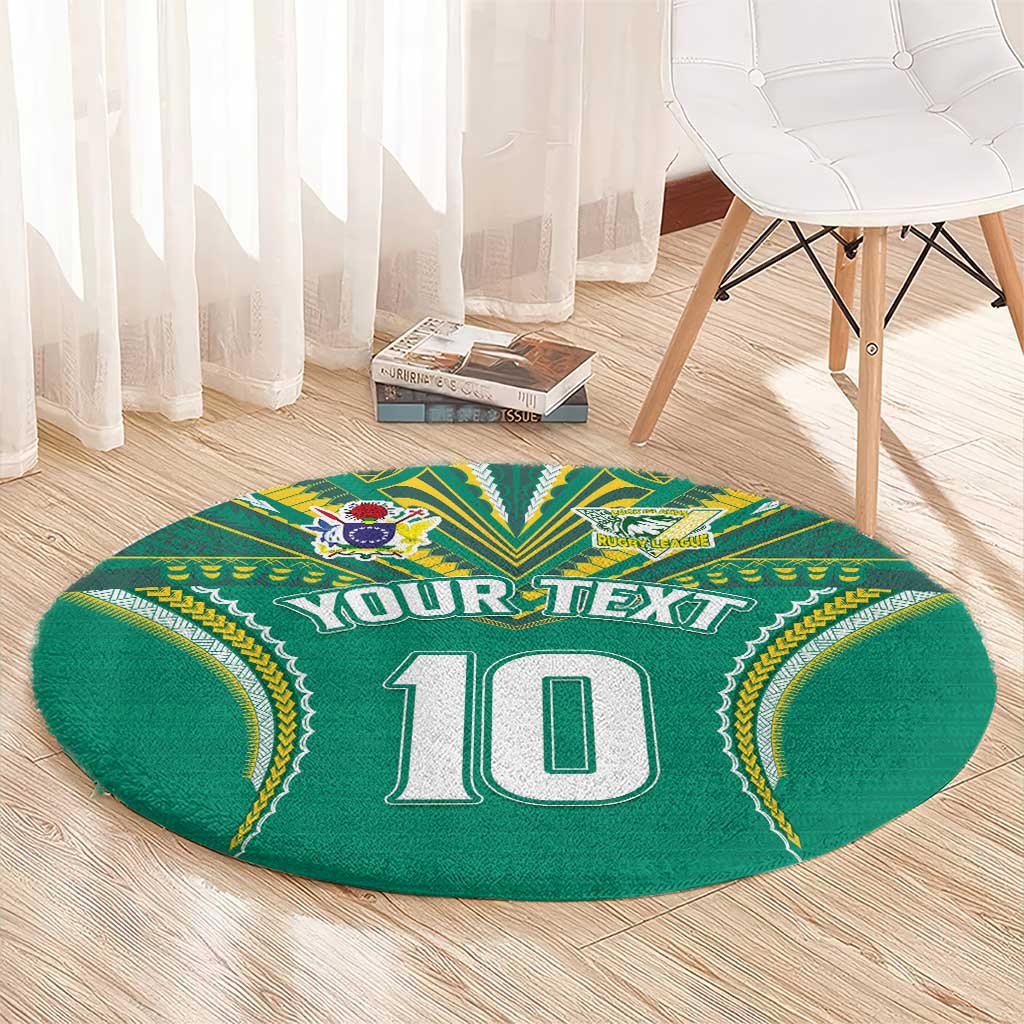 Custom Cook Islands Rugby Round Carpet Tatau Art Sport Style Green Color LT03 - Polynesian Pride