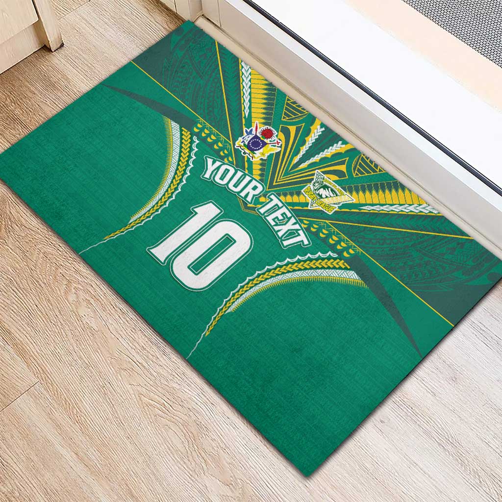 Custom Cook Islands Rugby Rubber Doormat Tatau Art Sport Style Green Color LT03 - Polynesian Pride