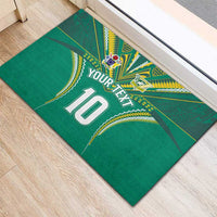 Custom Cook Islands Rugby Rubber Doormat Tatau Art Sport Style Green Color LT03 - Polynesian Pride