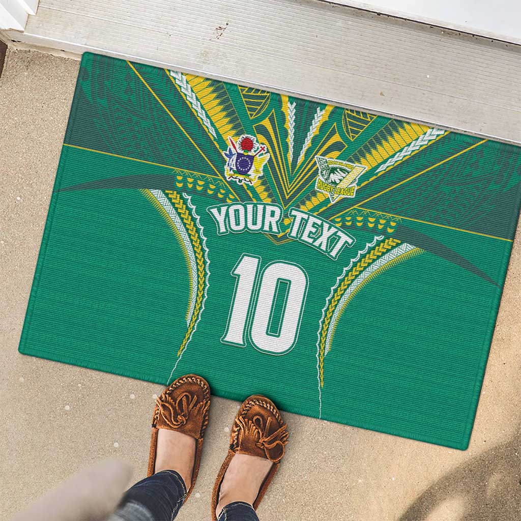 Custom Cook Islands Rugby Rubber Doormat Tatau Art Sport Style Green Color LT03 - Polynesian Pride