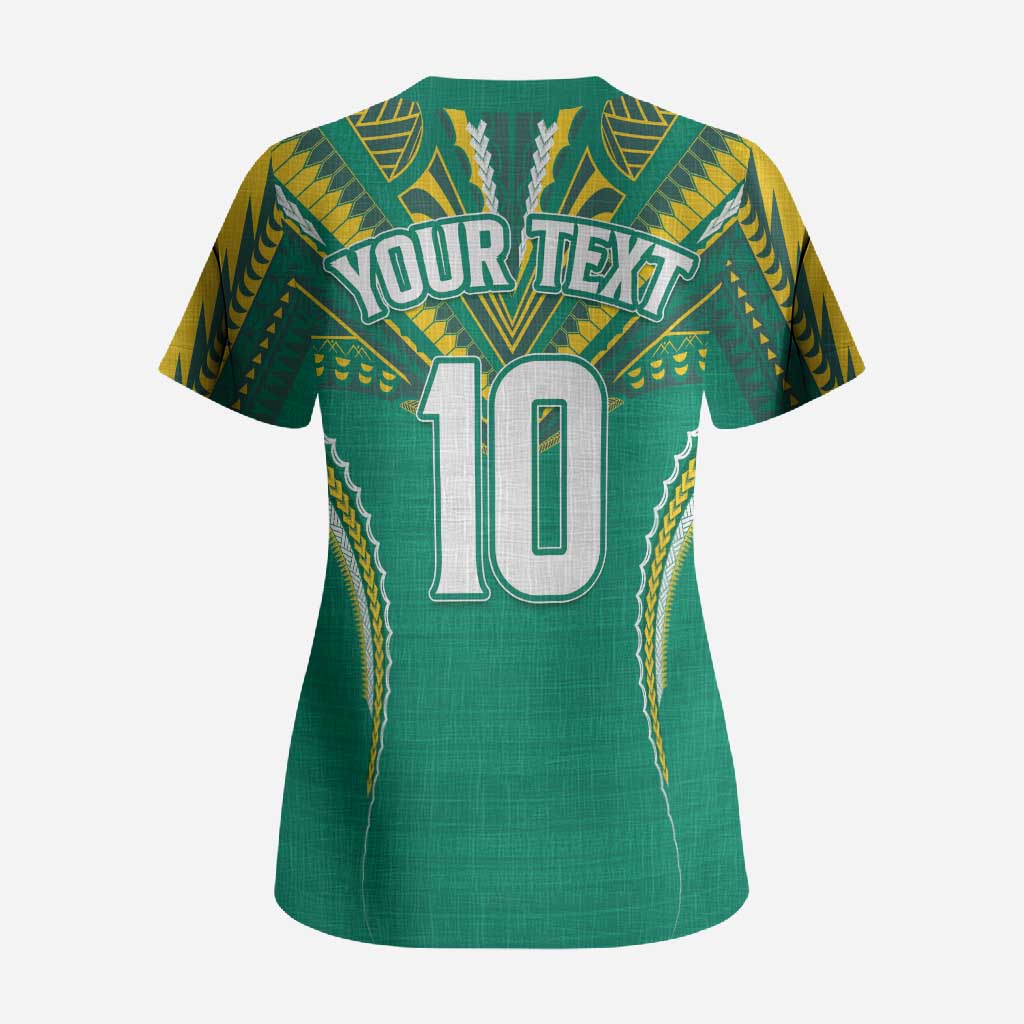 Custom Cook Islands Rugby Scrub Top Tatau Art Sport Style Green Color LT03 - Polynesian Pride