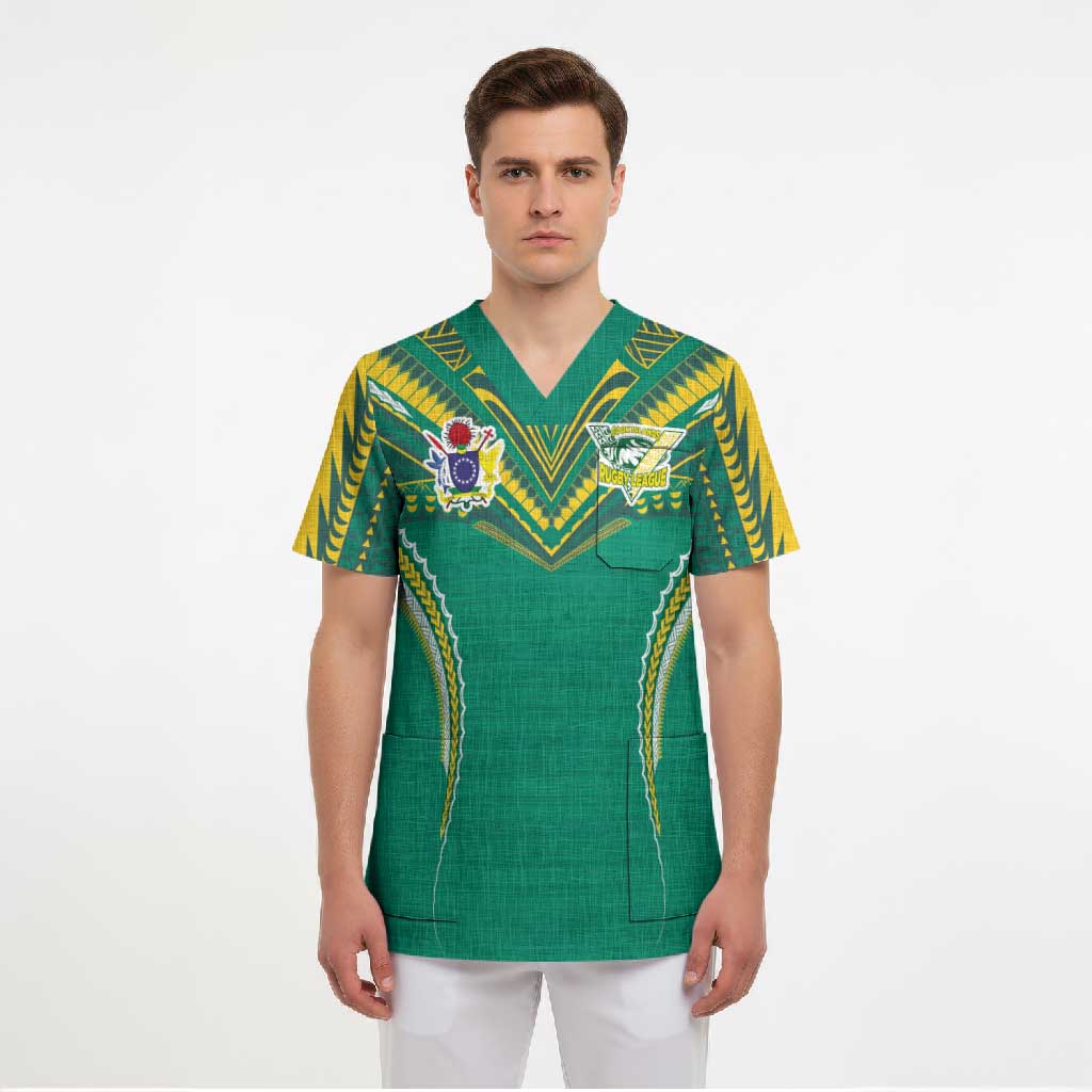 Custom Cook Islands Rugby Scrub Top Tatau Art Sport Style Green Color LT03 - Polynesian Pride