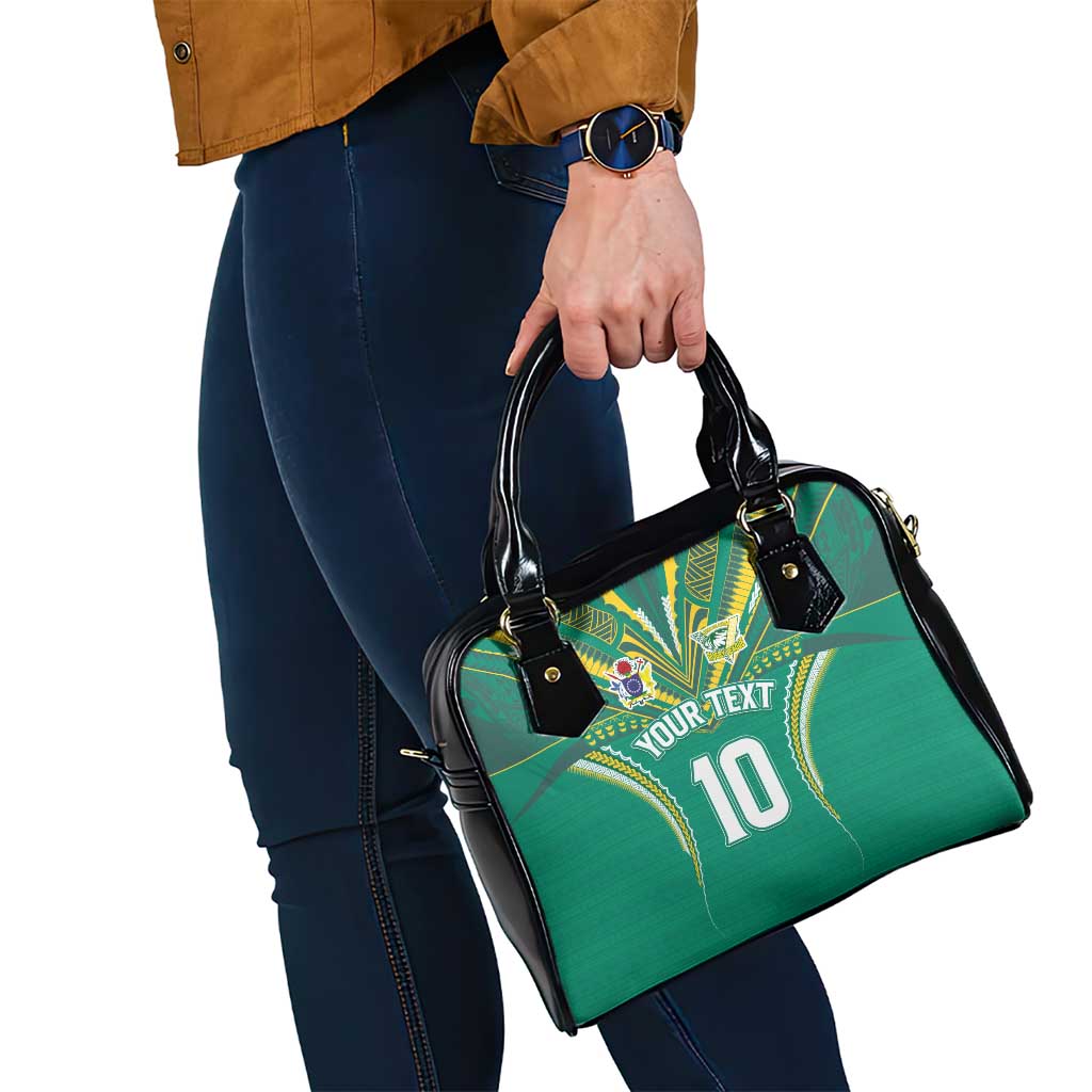 Custom Cook Islands Rugby Shoulder Handbag Tatau Art Sport Style Green Color LT03 - Polynesian Pride