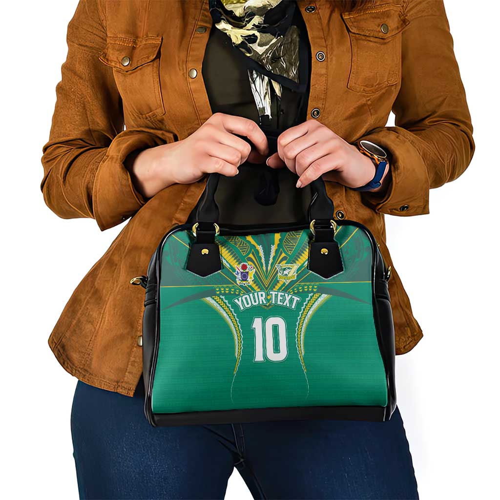 Custom Cook Islands Rugby Shoulder Handbag Tatau Art Sport Style Green Color LT03 - Polynesian Pride
