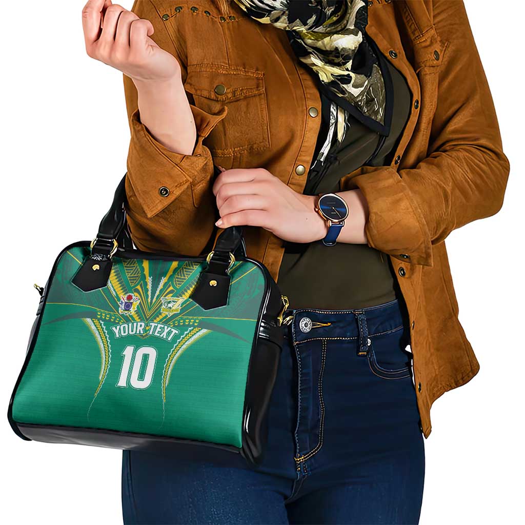 Custom Cook Islands Rugby Shoulder Handbag Tatau Art Sport Style Green Color LT03 - Polynesian Pride