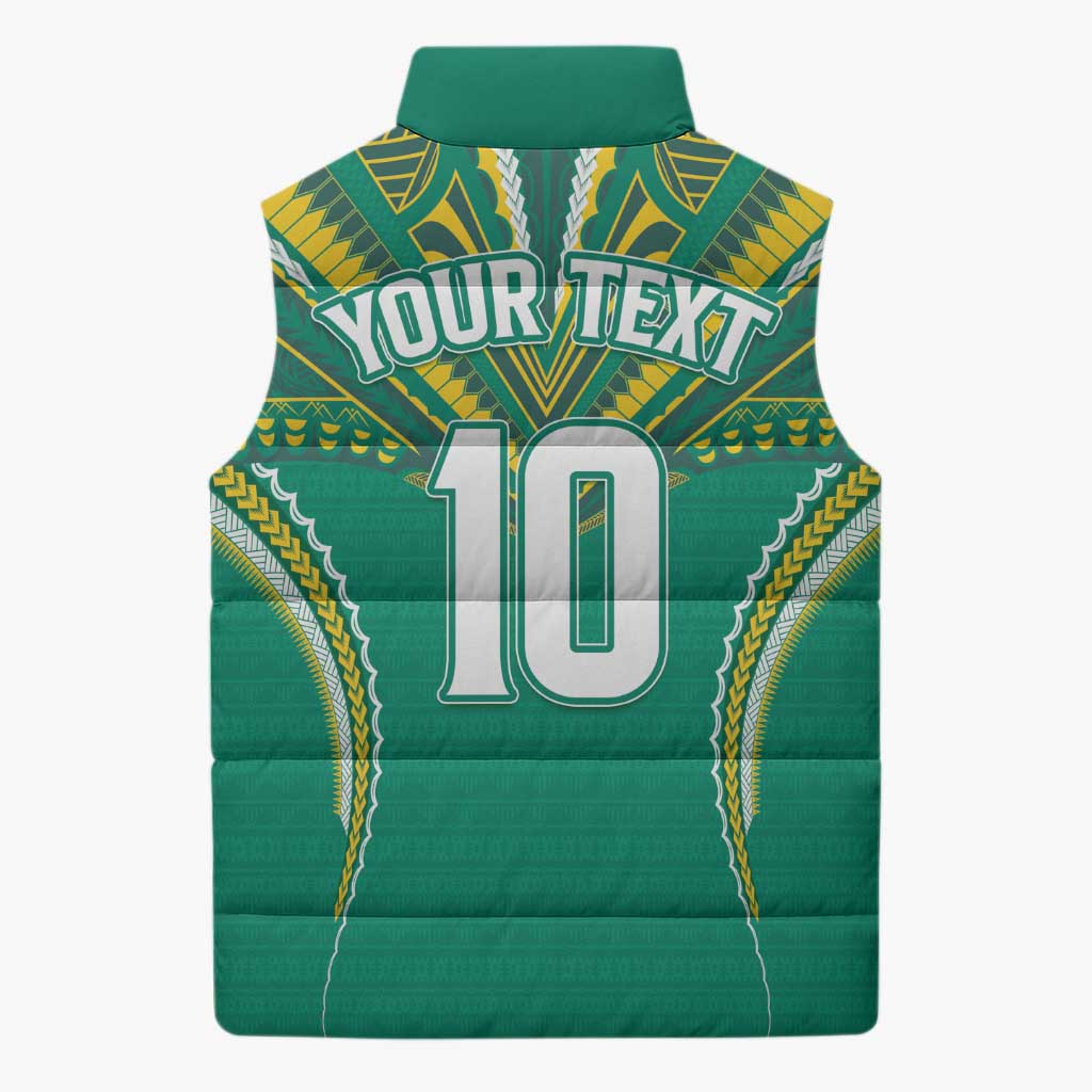 Custom Cook Islands Rugby Sleeveless Puffer Jacket Tatau Art Sport Style Green Color LT03 - Polynesian Pride
