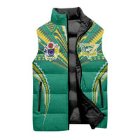 Custom Cook Islands Rugby Sleeveless Puffer Jacket Tatau Art Sport Style Green Color LT03 - Polynesian Pride