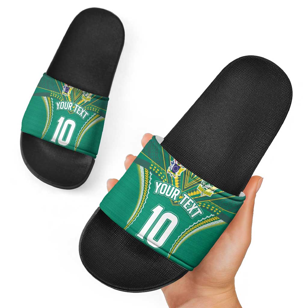 Custom Cook Islands Rugby Slide Sandals Tatau Art Sport Style Green Color LT03 - Polynesian Pride
