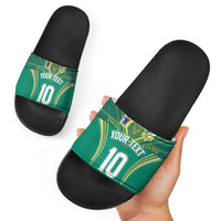 Custom Cook Islands Rugby Slide Sandals Tatau Art Sport Style Green Color LT03 - Polynesian Pride
